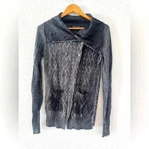 Allsaints womans long sleeve wide collar button up sweater size 10 charcoal grey